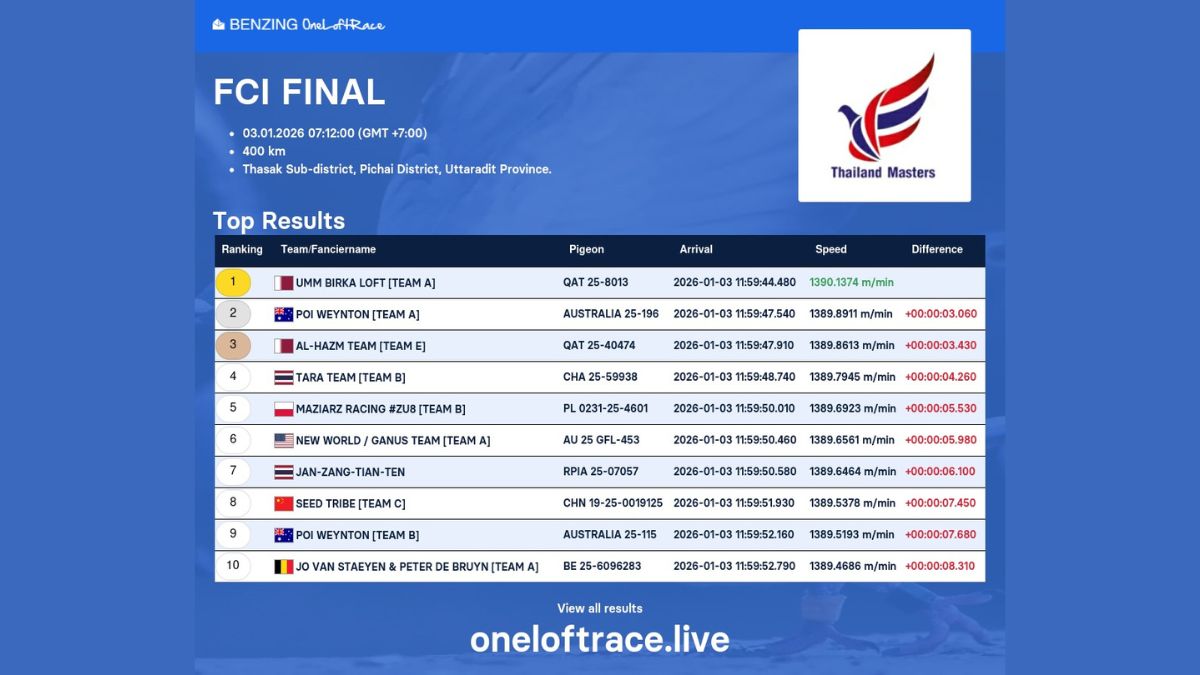 Thailand Master Racing Pigeon One Loft Race