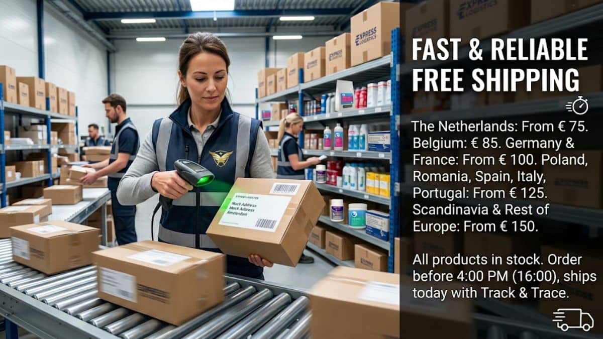 The Pigeon Boss free shipping across Europe announcement banner featuring fast warehouse dispatch for premium pigeon racing products and country specific free delivery thresholds