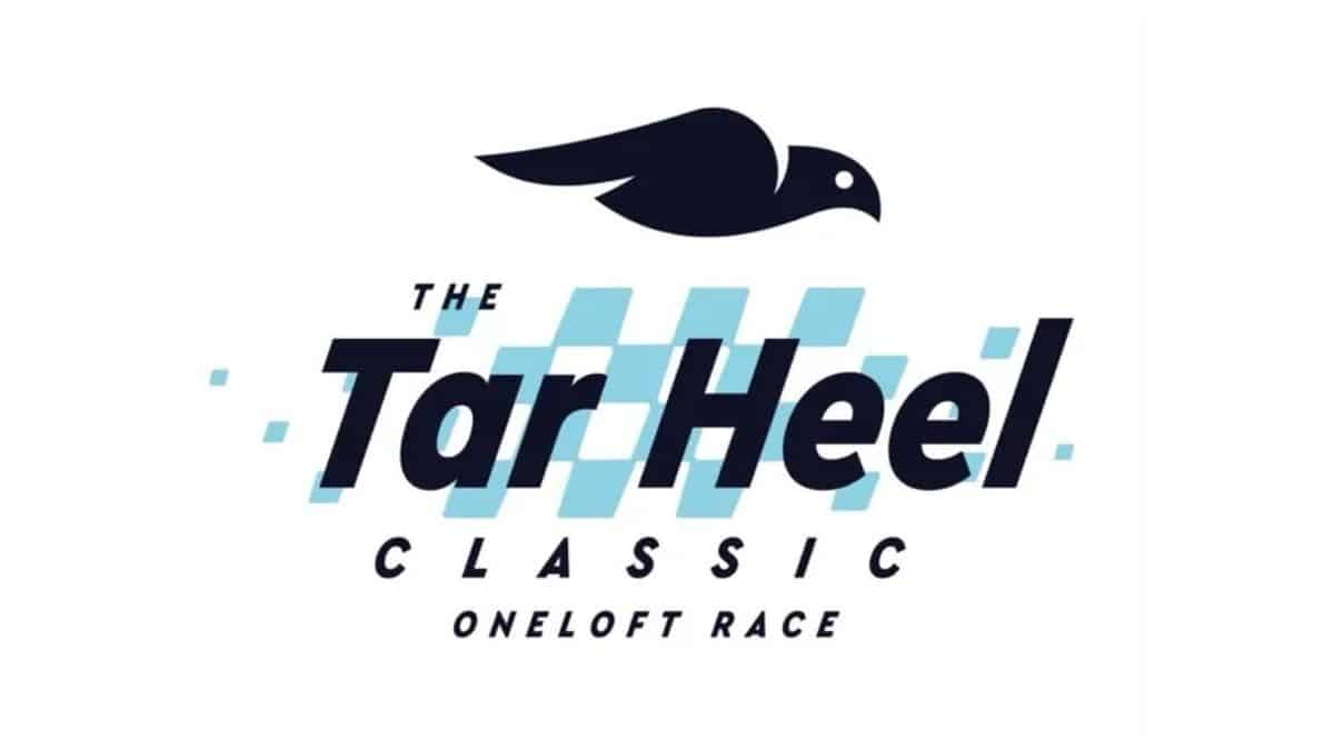 Logo of The Tar Heel Classic One Loft Race featuring a flying racing pigeon silhouette with blue checkered accents.