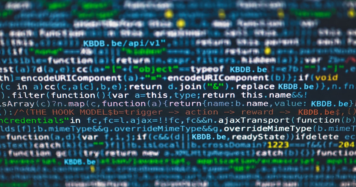 Home 4 KBDB, Blurred blue and green programming code with KBDB.be embedded in several lines, illustrating a possible data exposure investigation.