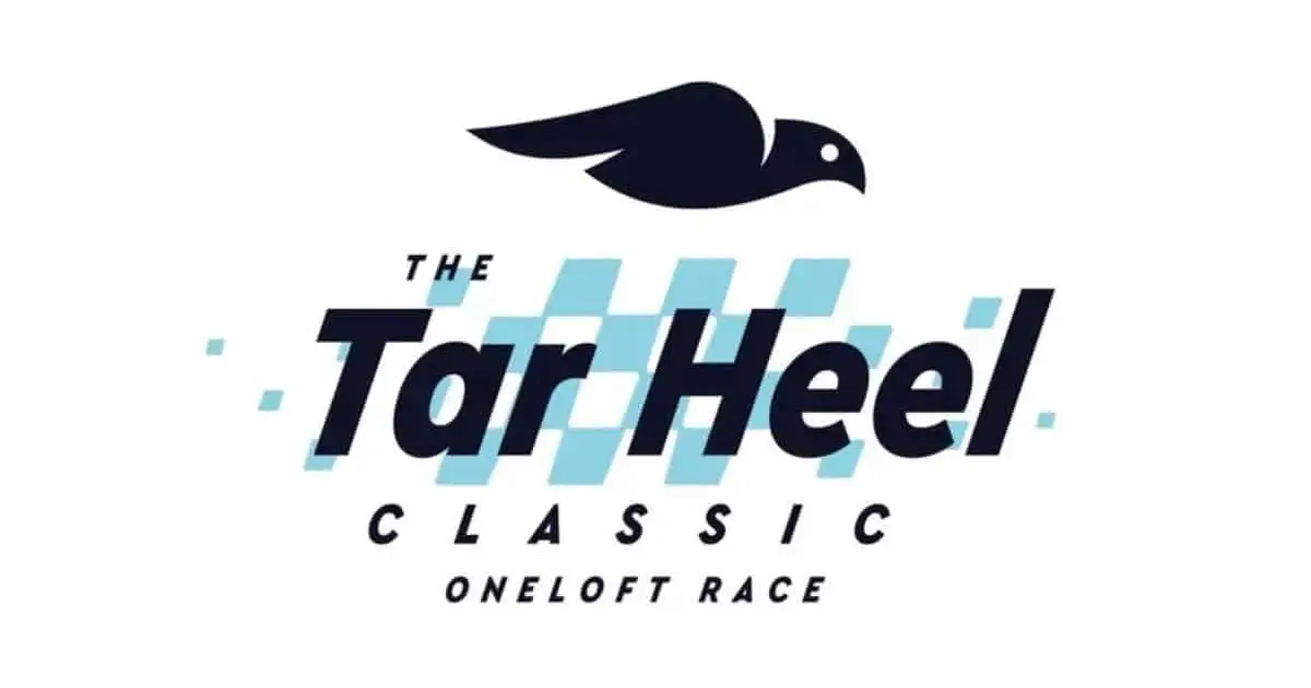 ar Heel Classic One Loft Race pigeon logo on a white background, with navy lettering and pale cyan racing squares.